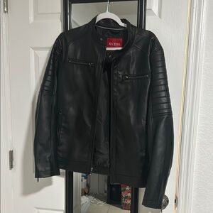 GUESS Men's Black Leather Jacket